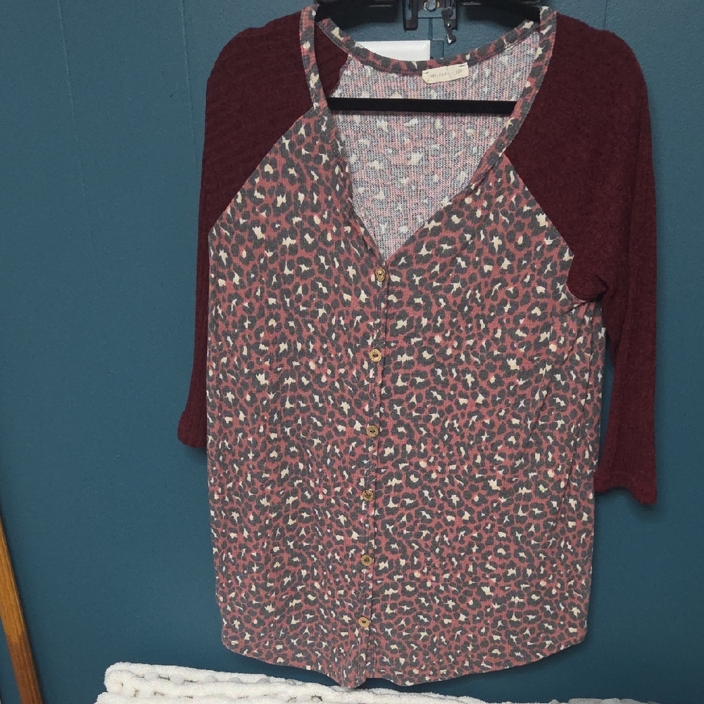 Chic Burgundy and Pink Button Down Shirt